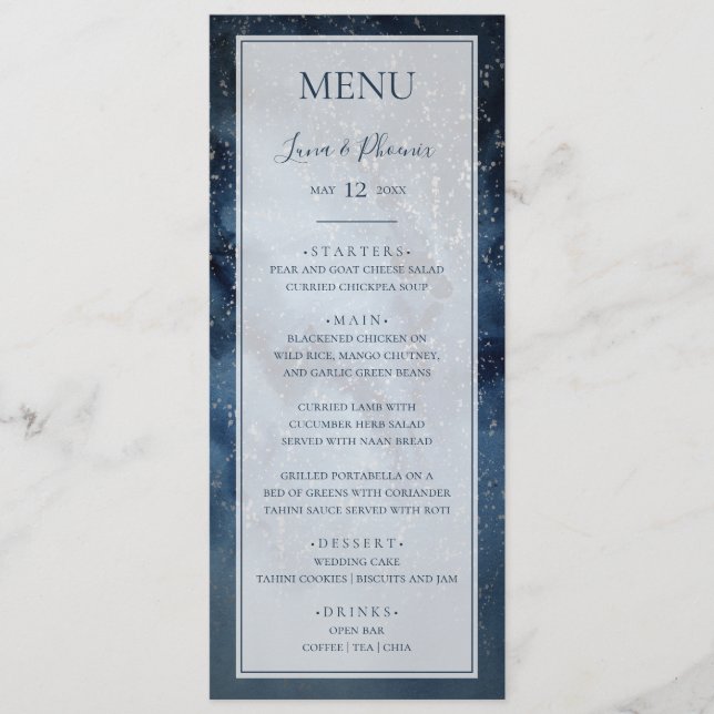 Céleste Ciel De Nuit Avec Cadre Mariage Menu Dîner (Devant)