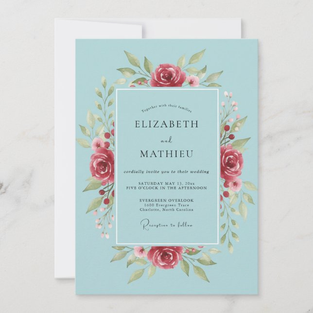 Celeste Crimson Petal Wedding Invitation (Front)