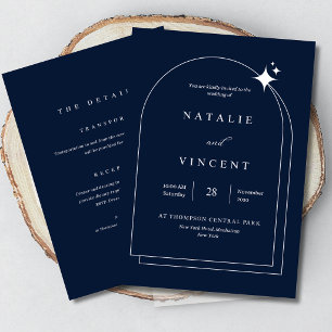 Céleste Élégant Invitation de Mariage Bleu Nuit