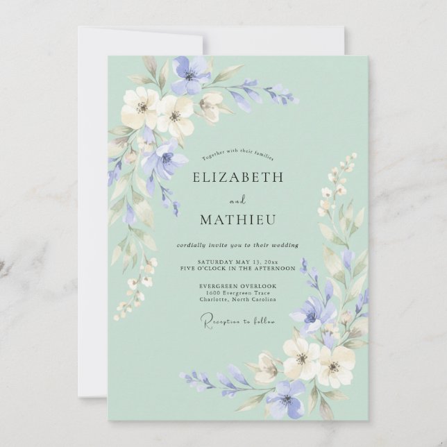 Celeste Periwinkle Wreath Wedding Invitation (Front)