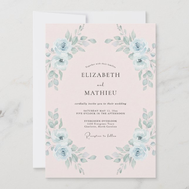 Celeste Soft Pink Painted Wedding Invitation (Front)