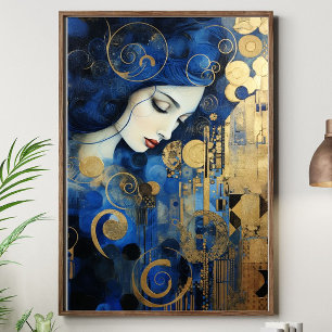 Célestia en or – Femme Art Déco bleu et or