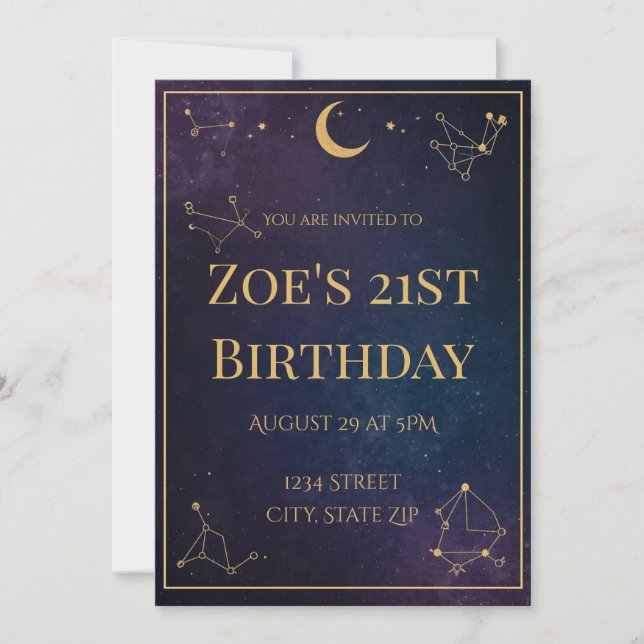 Celestial 21st Birthday Invitation | Gold Stars (Front)