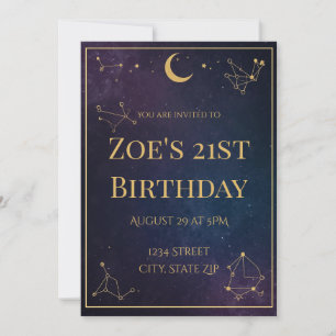 Celestial 21st Birthday Invitation Gold Stars