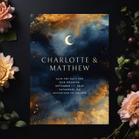 Celestial Abstract Blue Golden Moon Save the Date