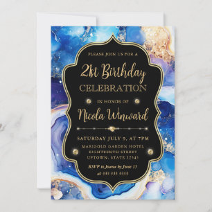 Celestial Agate   Blue Purple Marble Birthday Invitation