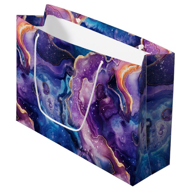 Celestial Agate | Cosmic Abstract Stone Pattern Large Gift Bag (Front Angled)