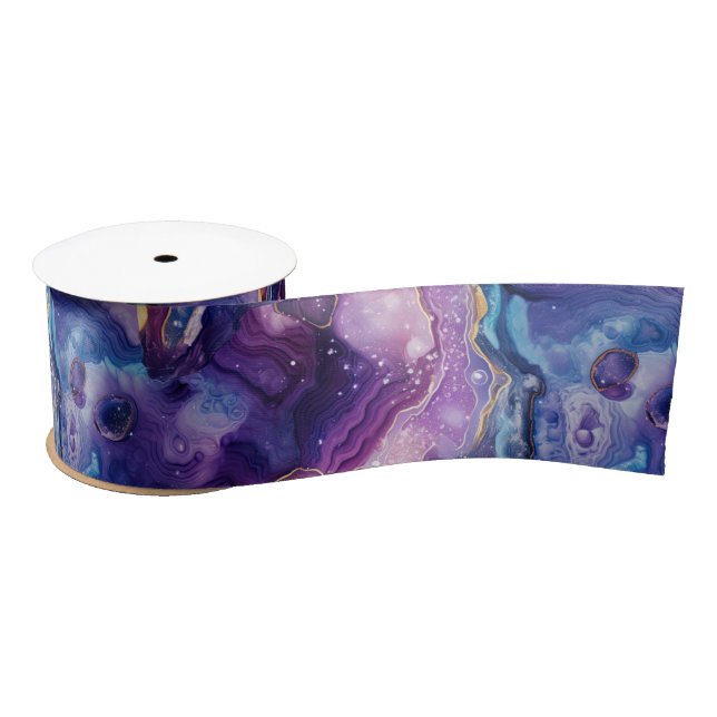 Celestial Agate | Cosmic Abstract Stone Pattern Satin Ribbon (Spool)