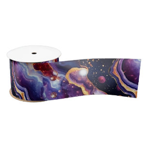Celestial Agate Cosmic Galaxy Stone Satin Ribbon
