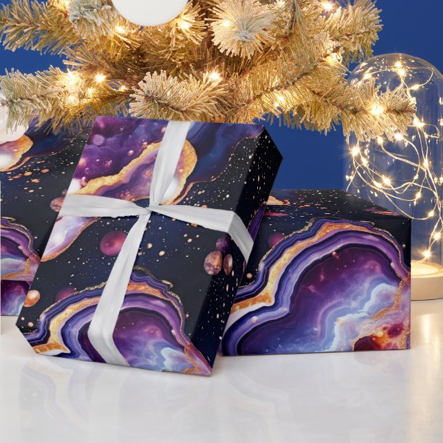 Celestial Agate | Cosmic Galaxy Stone Wrapping Paper (Holidays)