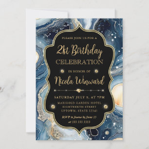 Celestial Agate   Elegant Cosmic Marble Birthday Invitation
