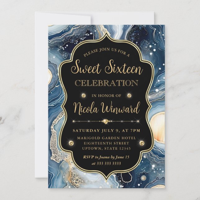 Celestial Agate | Elegant Cosmic Marble Sweet 16 Invitation (Front)