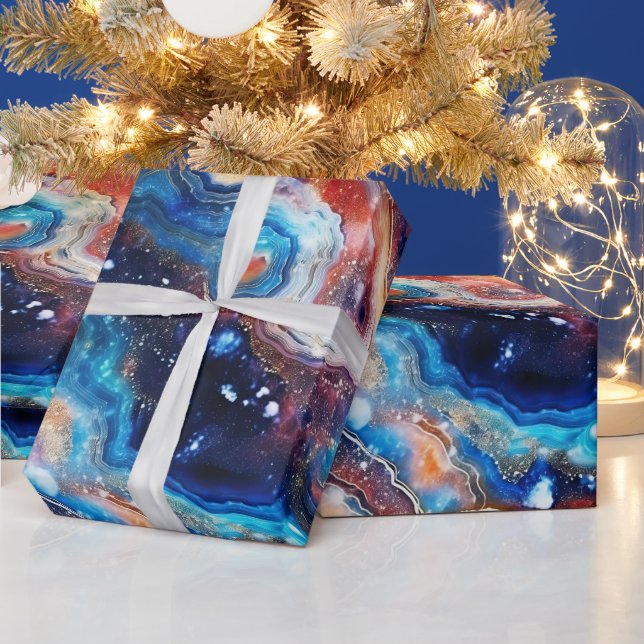 Celestial Agate | Fiery Cosmic Stone Pattern Wrapping Paper (Holidays)
