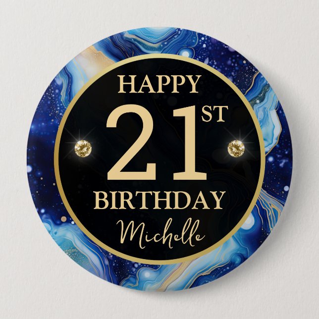Celestial Agate Glitter Birthday Badge 4 Inch Round Button (Front)