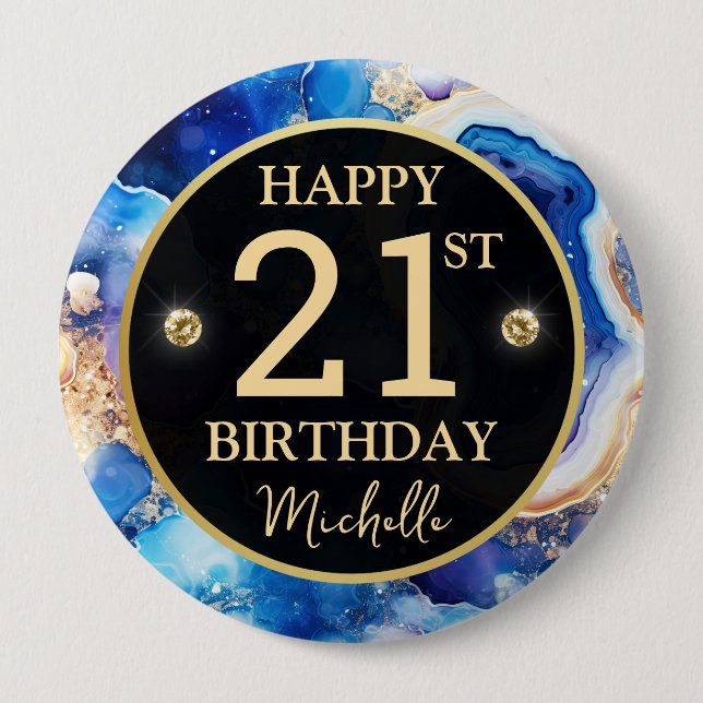 Celestial Agate Glitter Birthday Badge 4 Inch Round Button (Front)