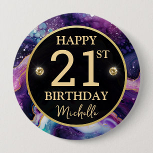 Celestial Agate Glitter Birthday Badge 4 Inch Round Button