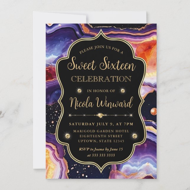 Celestial Agate | Luxe Cosmic Marble Sweet 16 Invitation (Front)