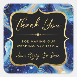 Celestial Agate with Gold & Blue Wedding Square Sticker