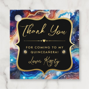 Celestial Agate with Gold Cosmic Hues Quinceanera Favour Tags