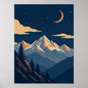 Celestial Alpine Dusk Moonlit Mountain Poster
