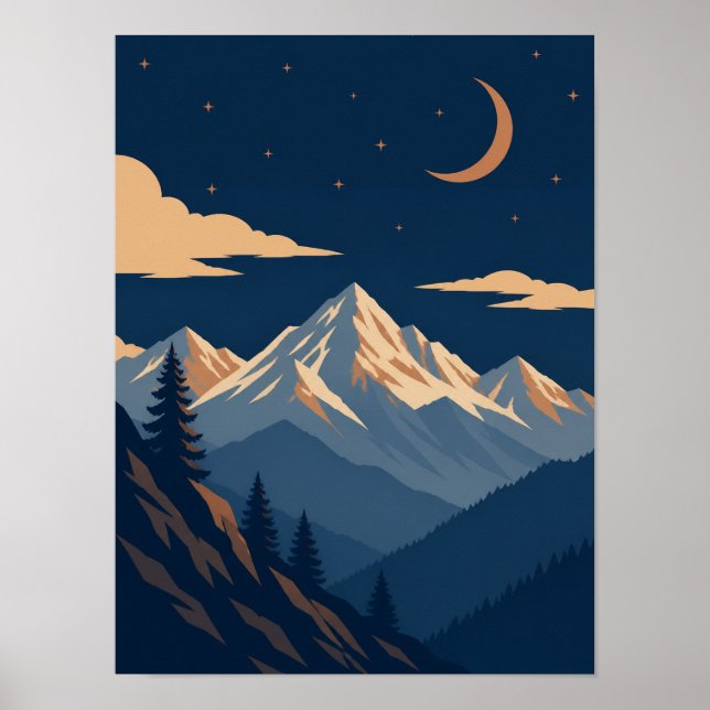Celestial Alpine Dusk Moonlit Mountain Poster (Front)