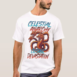 Celestial Anarchy: Triple-Headed Cosmic Dragon Tee