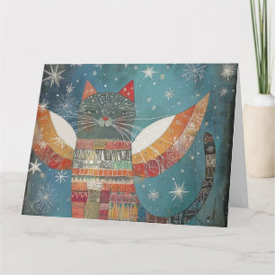 Celestial Angel Cat In Winter Snow Card