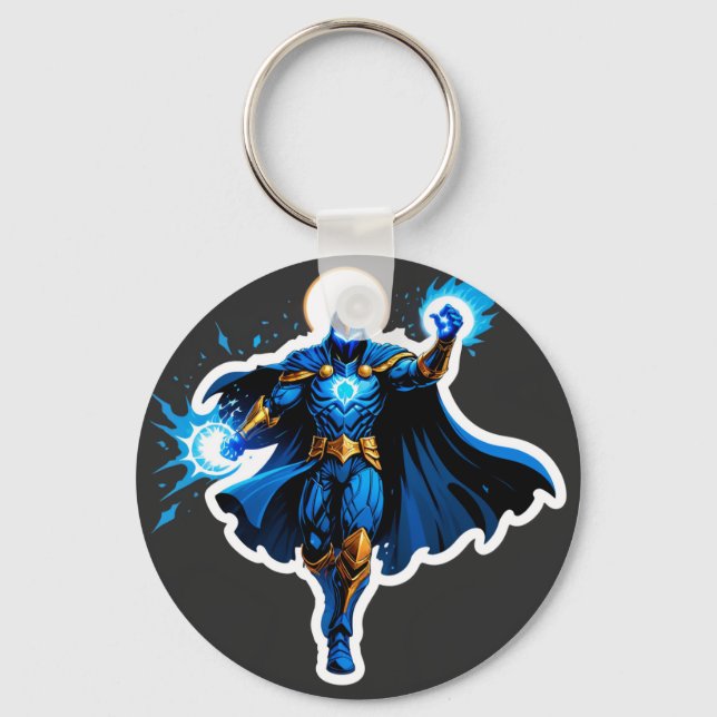 Celestial Arc Knight – Blue Energy Ascension Keychain (Front)