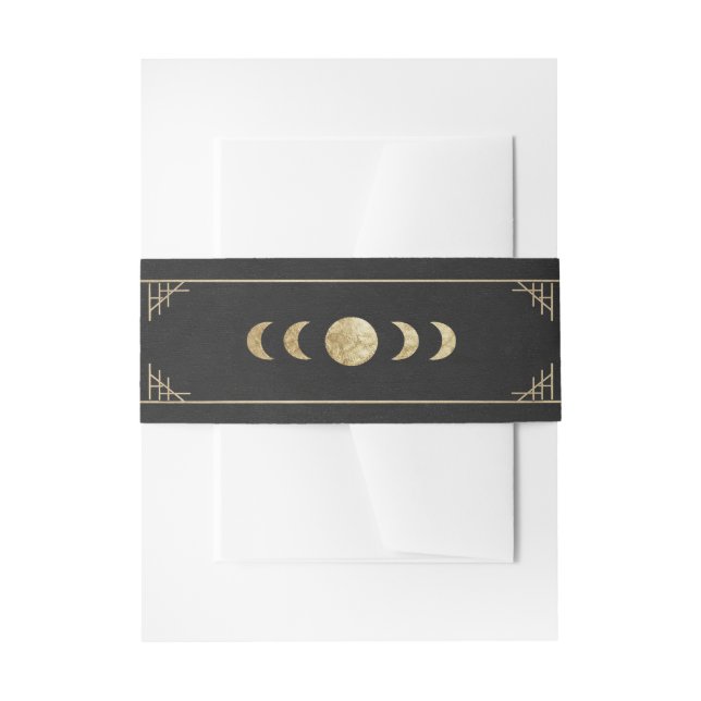 Celestial art deco gold moon phase invitation belly band (Front Example)