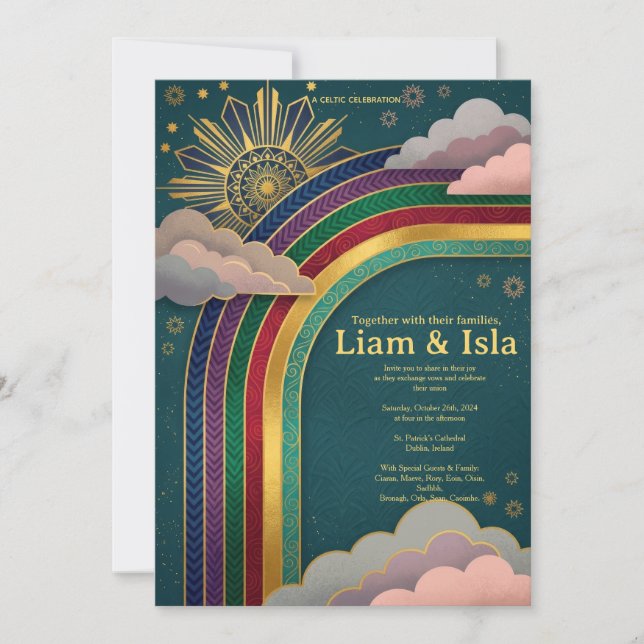 Celestial Art Deco Rainbow & Sun Invitation (Front)