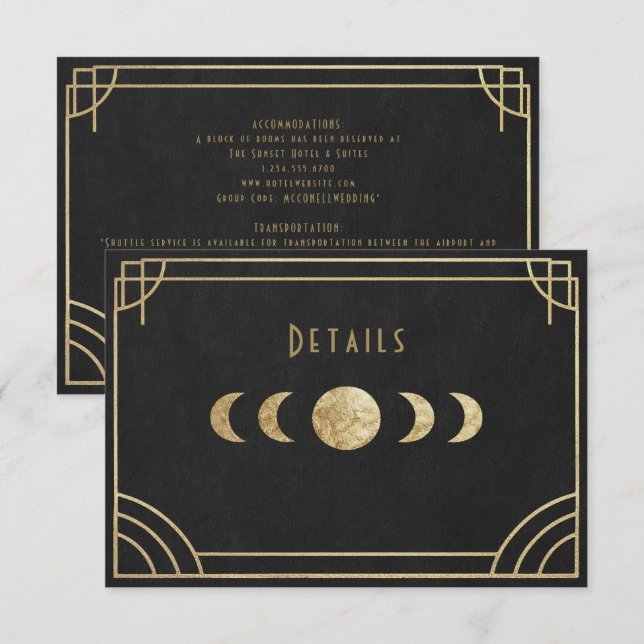 Celestial art deco wedding details card (Front/Back)