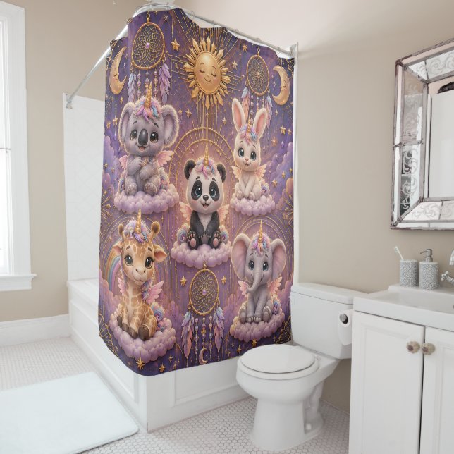 Celestial art deco whimsical unicorn animal shower (In Situ)
