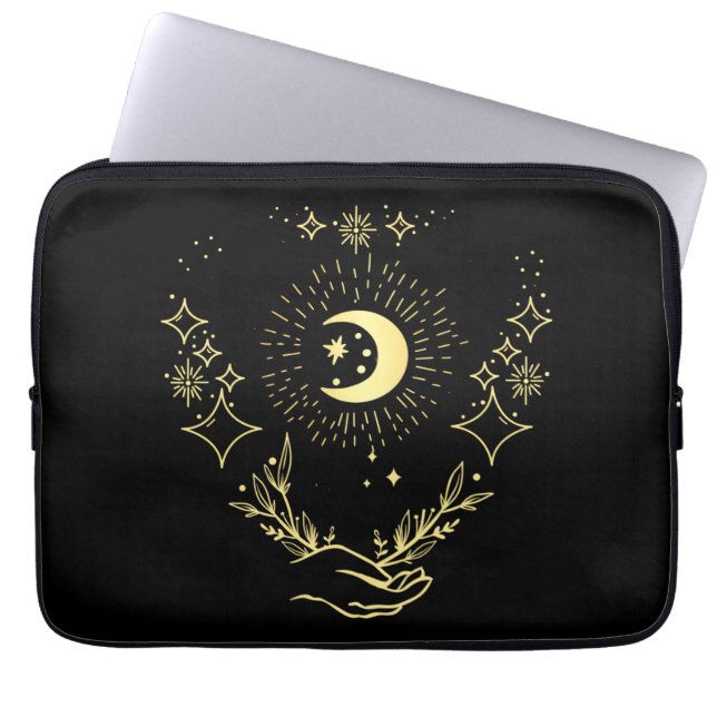 Celestial art Moon and Stars Laptop Sleeve (Front)