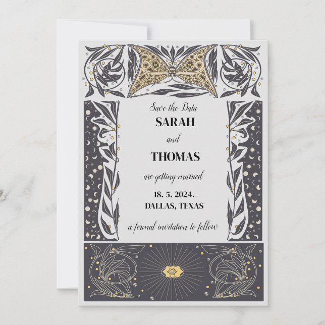 Celestial Art Nouveau Mystical Wedding Save The Date (Front)