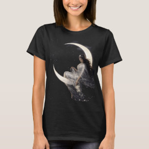 Celestial Art Nouveau Woman on Crescent Moon T-Shirt