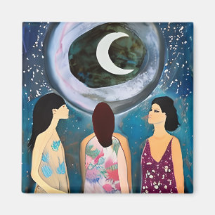 Celestial Artwork Women Looking at the Moon Magnet