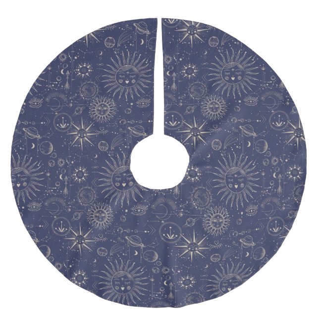 Celestial Astronomy Pattern Navy  Brushed Polyester Tree Skirt (Front)