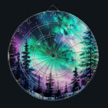 Celestial Aurora Borealis Northern Lights Vivid Dartboard<br><div class="desc">Introducing our captivating Northern Lights dartboard—an exquisite blend of traditional dart gameplay and the celestial wonders of the Arctic sky. Picture yourself immersed in a mesmerizing night scene, complete with lush forests, towering mountains, and a sky ablaze with the breathtaking colours of the Northern Lights. The usual black and dark...</div>