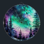 Celestial Aurora Borealis Northern Lights Vivid  Dartboard<br><div class="desc">Introducing our captivating Northern Lights dartboard—an exquisite blend of traditional dart gameplay and the celestial wonders of the Arctic sky. Picture yourself immersed in a mesmerizing night scene, complete with lush forests, towering mountains, and a sky ablaze with the breathtaking colours of the Northern Lights. The usual black and dark...</div>