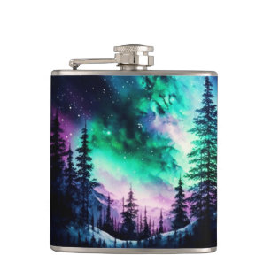 Celestial Aurora Borealis Northern Lights Vivid  Hip Flask