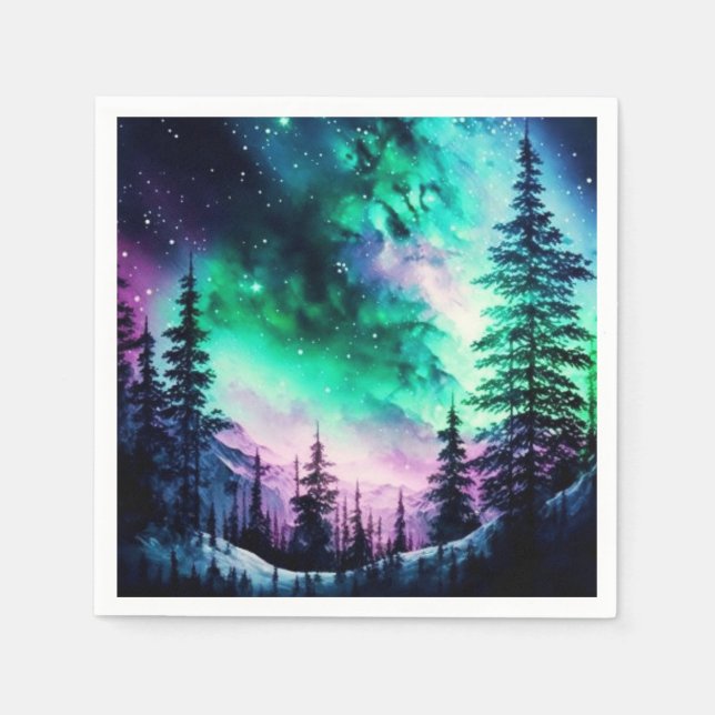 Celestial Aurora Borealis Northern Lights Vivid  Napkin (Front)