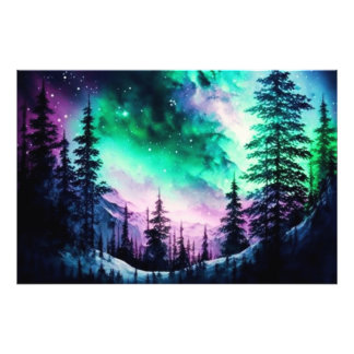 Celestial Aurora Borealis Northern Lights Vivid Photo Print