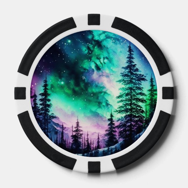 Celestial Aurora Borealis Northern Lights Vivid  Poker Chips (Front)