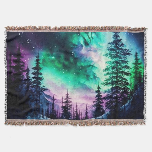 Celestial Aurora Borealis Northern Lights Vivid  Throw Blanket (Front)