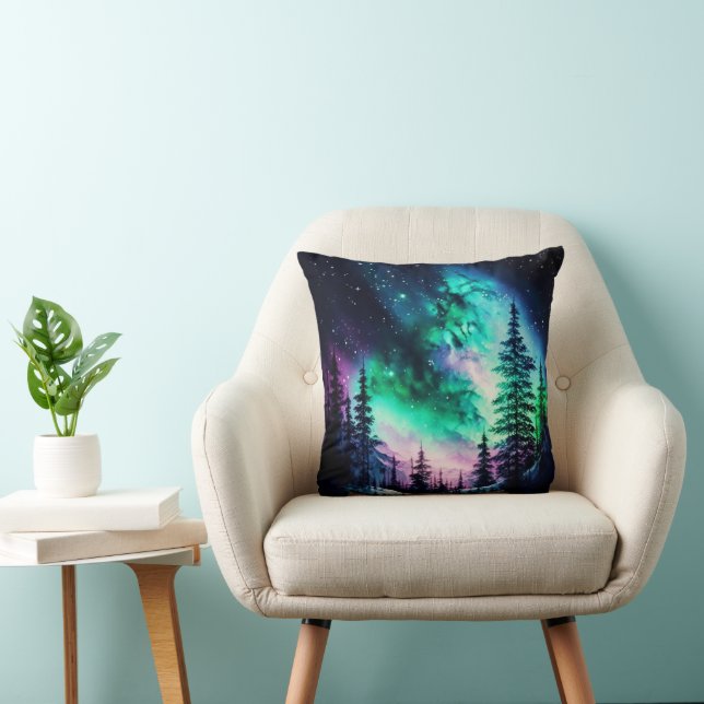 Celestial Aurora Borealis Northern Lights Vivid  Throw Pillow (Chair)