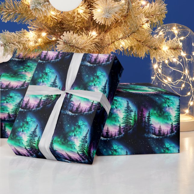 Celestial Aurora Borealis Northern Lights Vivid  Wrapping Paper (Holidays)