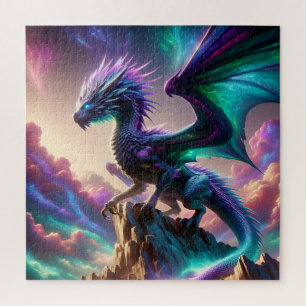 Celestial Aurora Dragon on Mountain Fantasy Art Jigsaw Puzzle