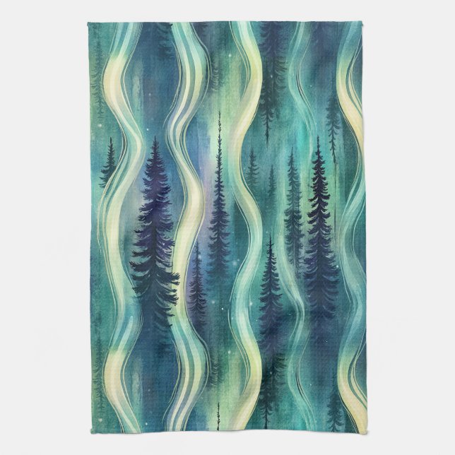 Celestial Aurora Night Pattern Kitchen Towel (Vertical)