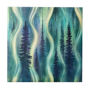 Celestial Aurora Night Pattern Tile