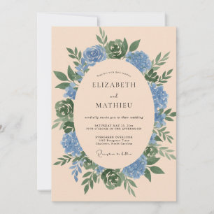Celestial Azure Olive Wreath Wedding Invitation